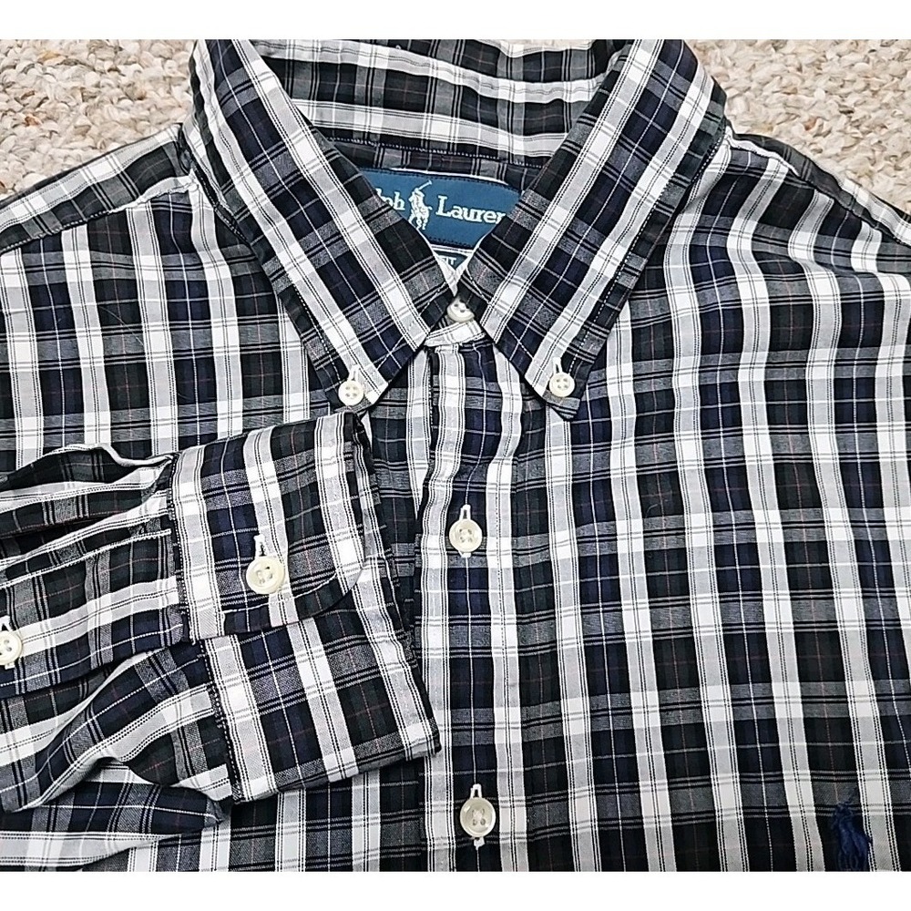 Ralph Lauren Classic Tartan Plaid Long Sleeve Button Down Shirt 18-34/35 Vtg